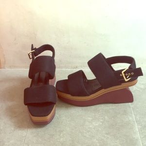 MARNI architectural wedge sandals, leather & felt